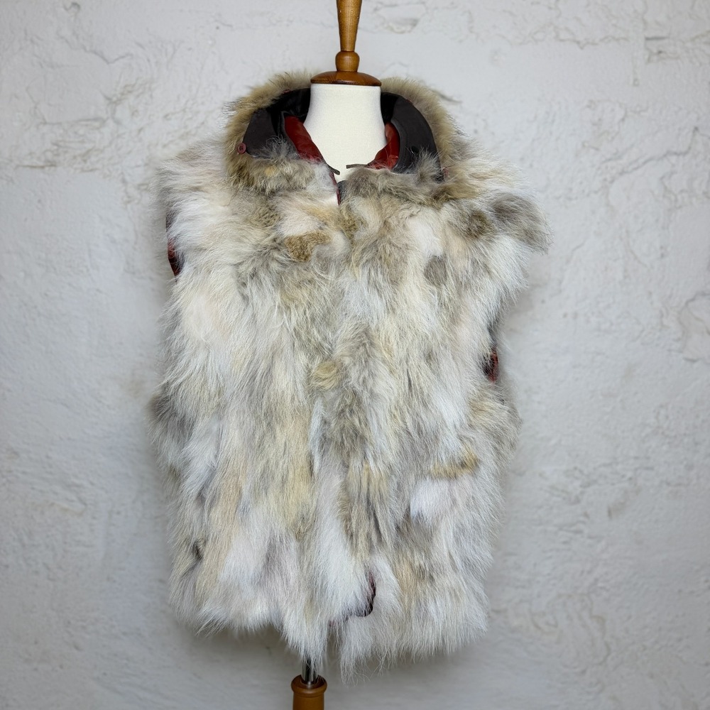 Vintage Genuine Fur Vest Womens L Real Coyote Fox Pelts Zip Up Western Moto Boho